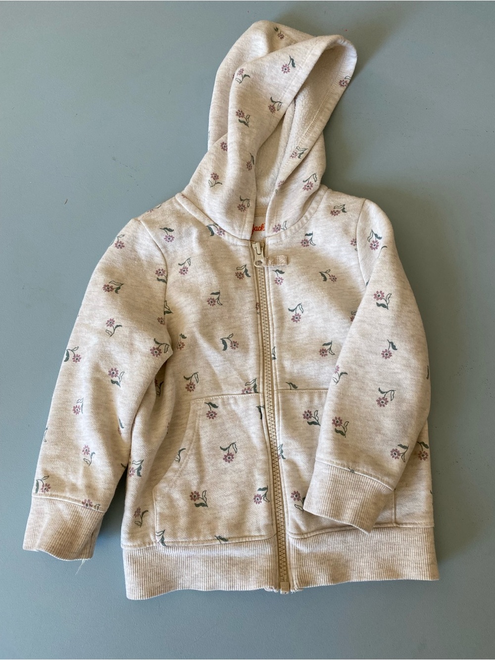 Cat & Jack 2T Cream Floral Zip Hoodie with Purple Flowers
